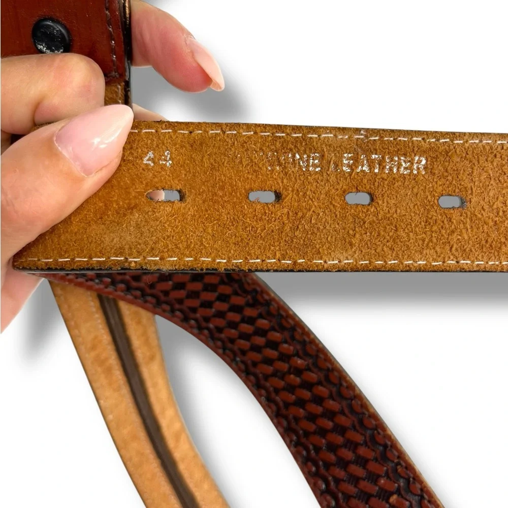 MEN'S HEAVY DUTY BASKET WEAVE WESTERN CASUAL WORK LEATHER BELT Brown 44 Lrg 1.5